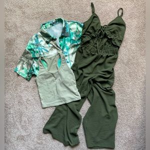 💚 3 Piece Bundle 💚 Jumpsuit | Short Sleeve Button-up | Tank Top
